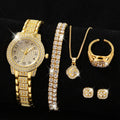Full Diamond Roman Literal Steel Strip Watch with Starry Charm Business Quartz Watch Set