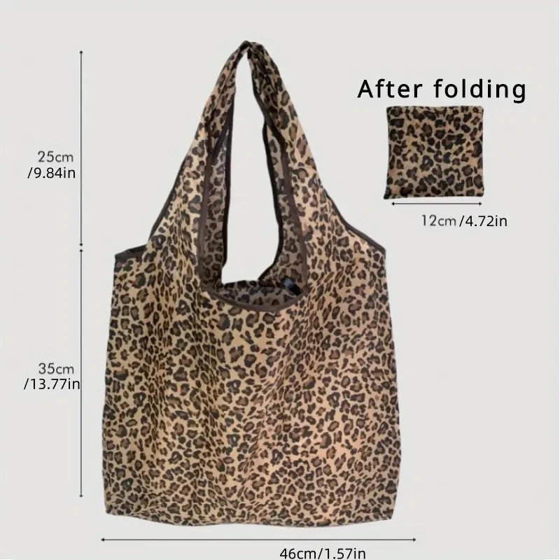 Large Capacity Leopard Print Hand Shopping Bag Women's Daily Folding Handbag