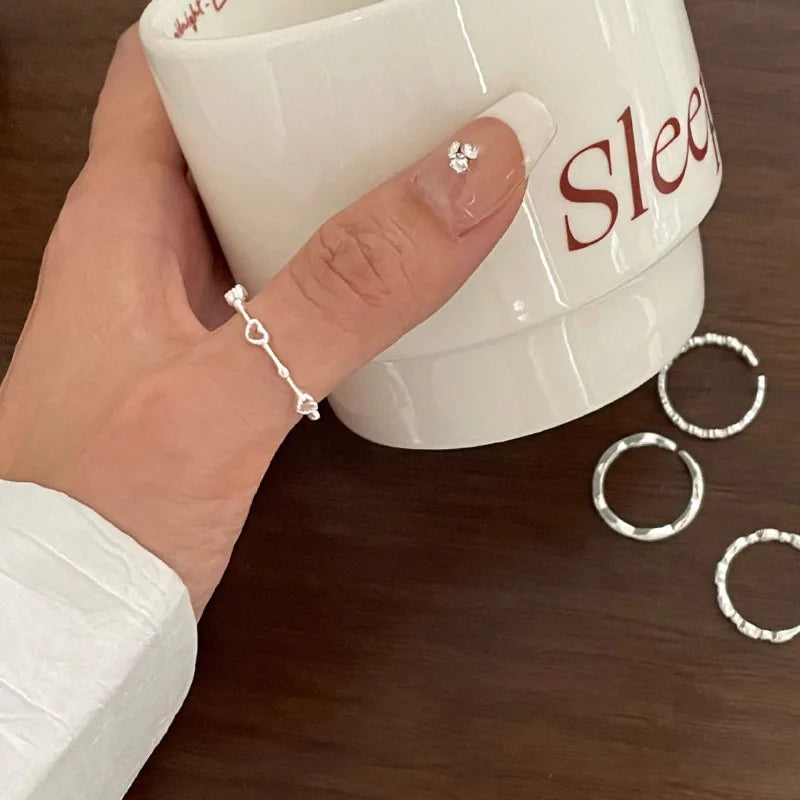 خاتم VENTFILLE من الفضة الإسترلينية عيار 925 على شكل قلب حب مفرغ للنساء والفتيات، مجوهرات كورية أنيقة للغاية، هدية دروبشيبينغ