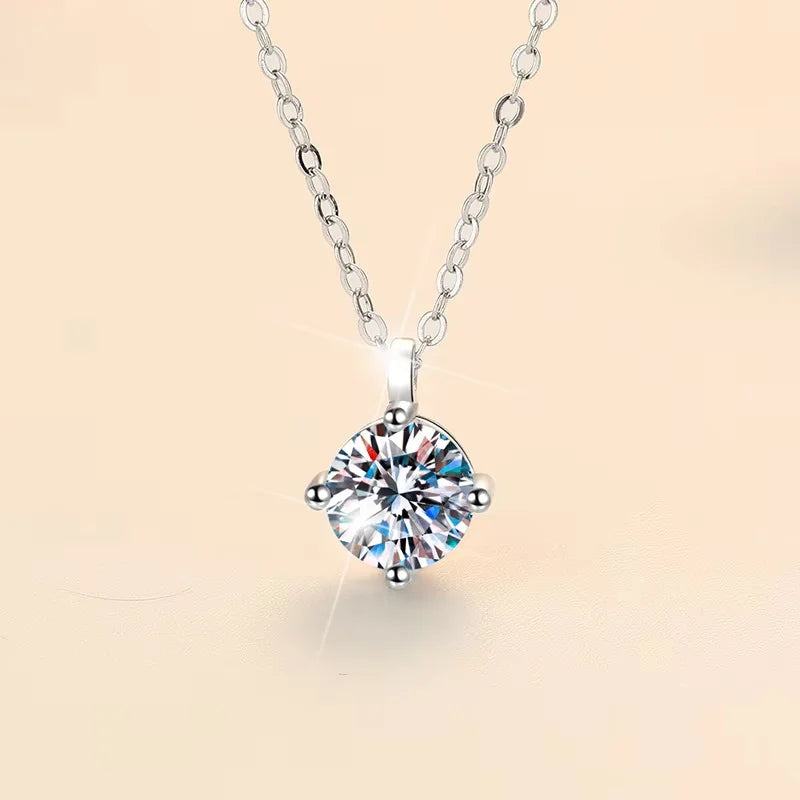New 2ct Moissanite 925 Sterling Silver Necklace Pendant Chain Fine Jewelry for Woman Wedding Sparkling Classic Party Fashion