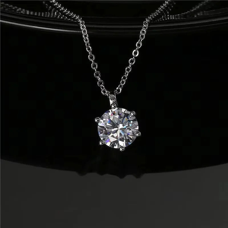 New 2ct Moissanite 925 Sterling Silver Necklace Pendant Chain Fine Jewelry for Woman Wedding Sparkling Classic Party Fashion